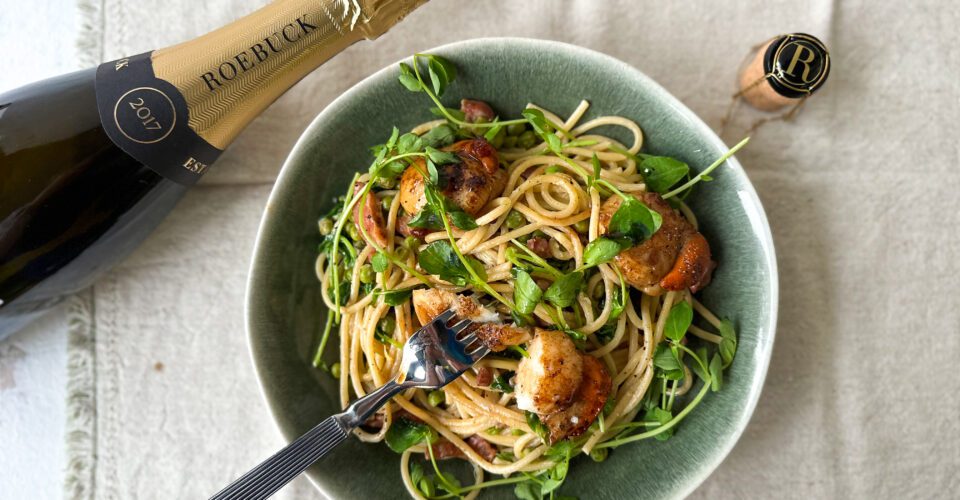 Sweet scallops and salty pancetta recipe with Roebuck Estates Classic Cuvée