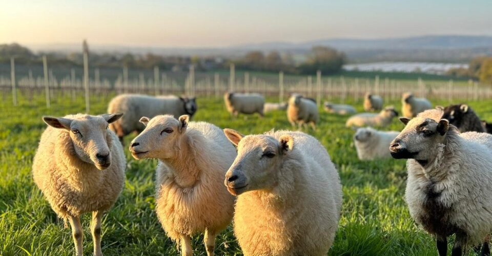 Sheep grazing in the vineyard